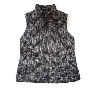 Croft & Barrow Womens M Gray Black Quilted Zip Vest Animal Print Puffer Pockets